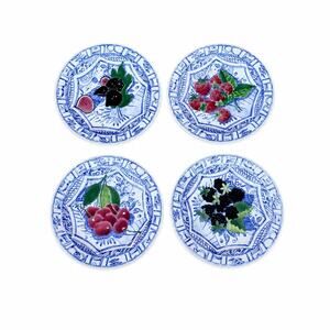NIB Gien Oiseau Bleu Fruits Canapé Plates Set 6.5"